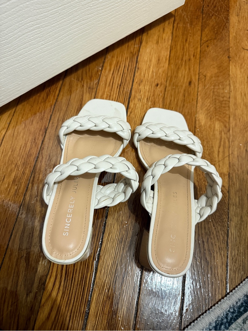 Sincerly Jules White Braided Double-Strap Slide Mules